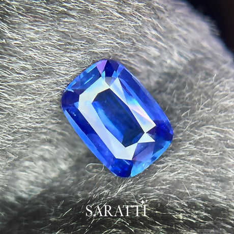 Natural 1.04 carat cushion sapphire showing vivid blue tone | SARATTI