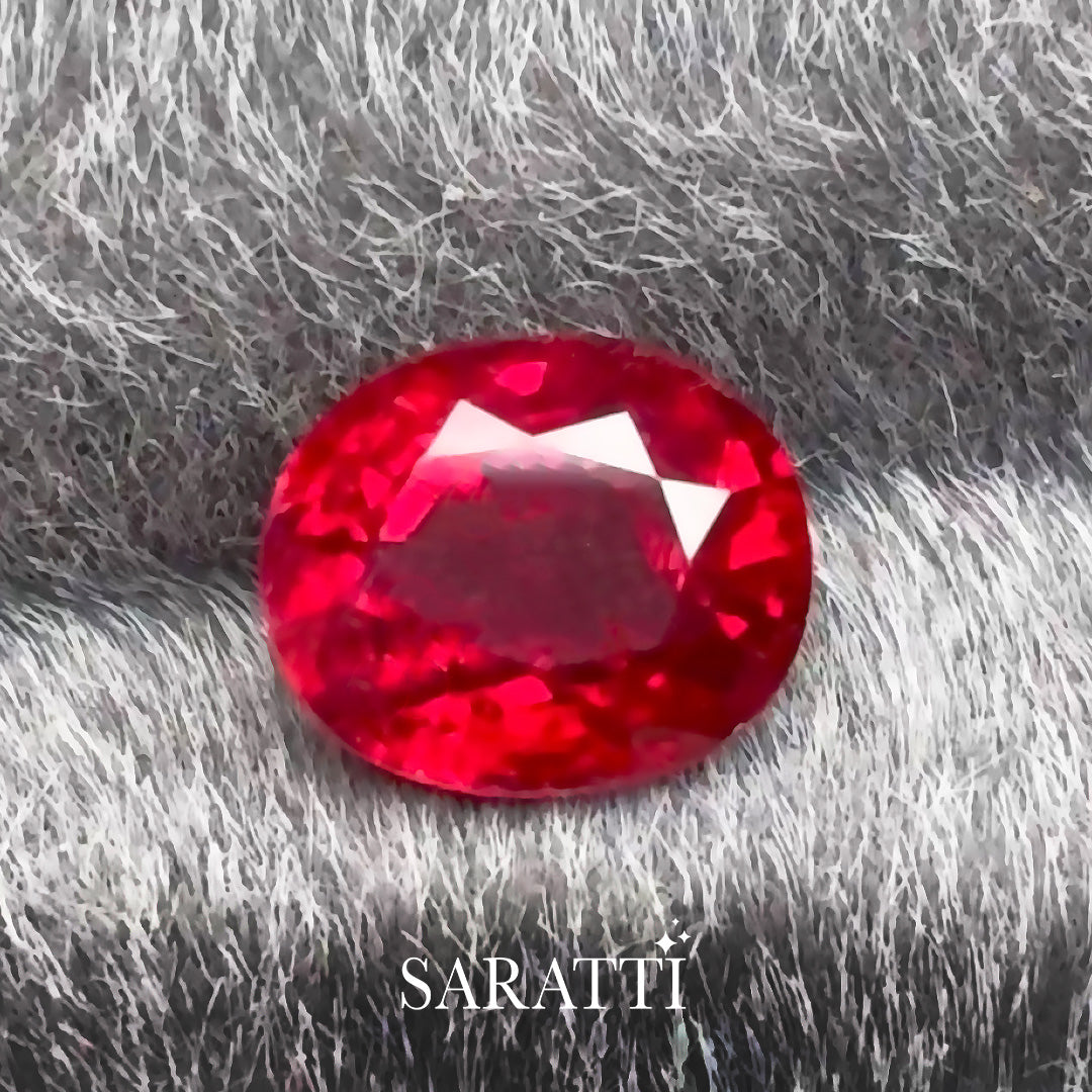 Natural 1.37 carat ruby oval showing vivid red tone | SARATTI