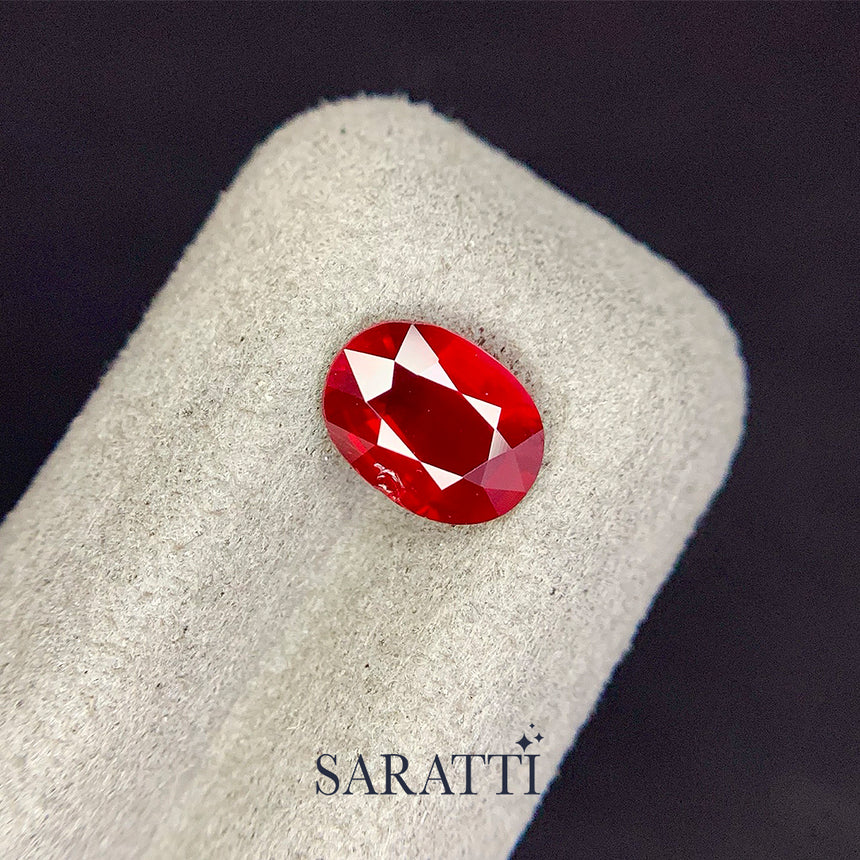  Natural 1.47 carat oval ruby displaying vivid red tone | SARATTI 