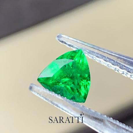 Natural 1.51 carat tsavorite garnet trillion showing vivid green color | SARATTI