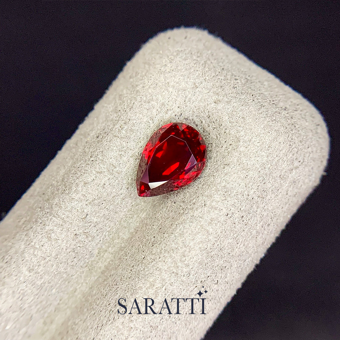 Natural 1.54 carat pear ruby deep red tone | SARATTI  