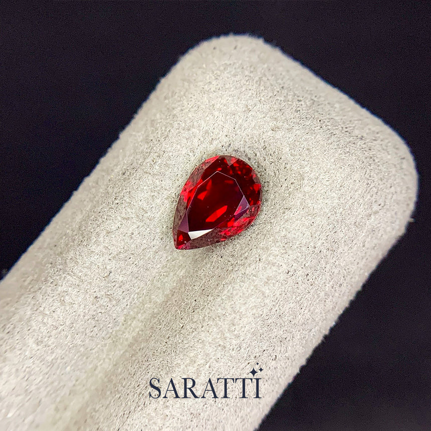 Natural 1.54 carat pear ruby deep red tone | SARATTI  