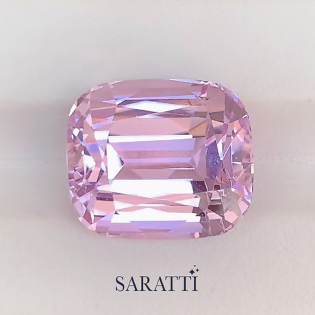 Natural 25.73 carat kunzite cushion showing clean transparency | SARATTI