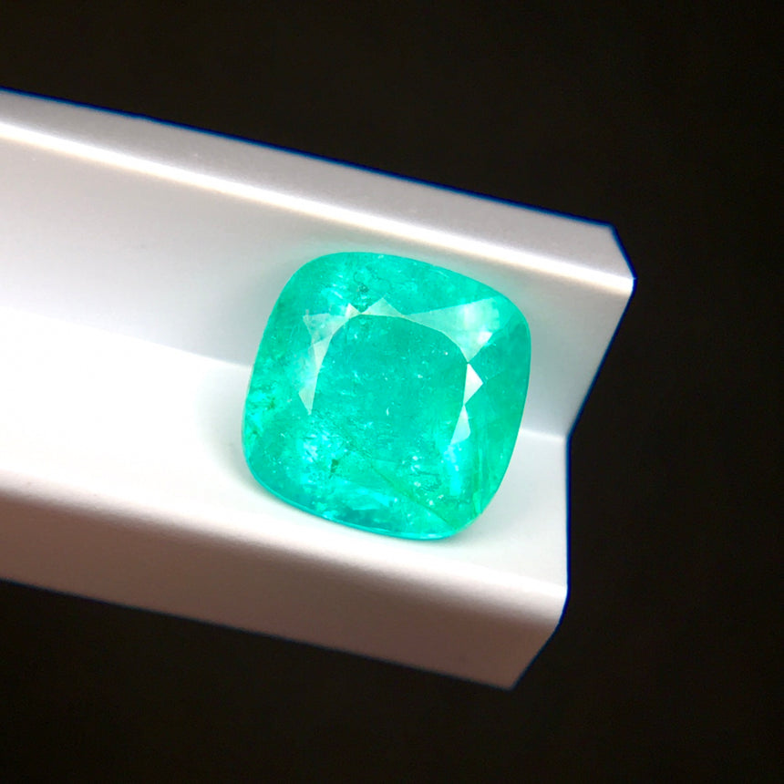 Natural 3.07 carat cushion Paraiba tourmaline showing neon greenish blue tone | SARATTI