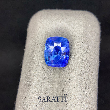  Natural 3.13 carat cushion sapphire vivid blue tone top view | SARATTI 