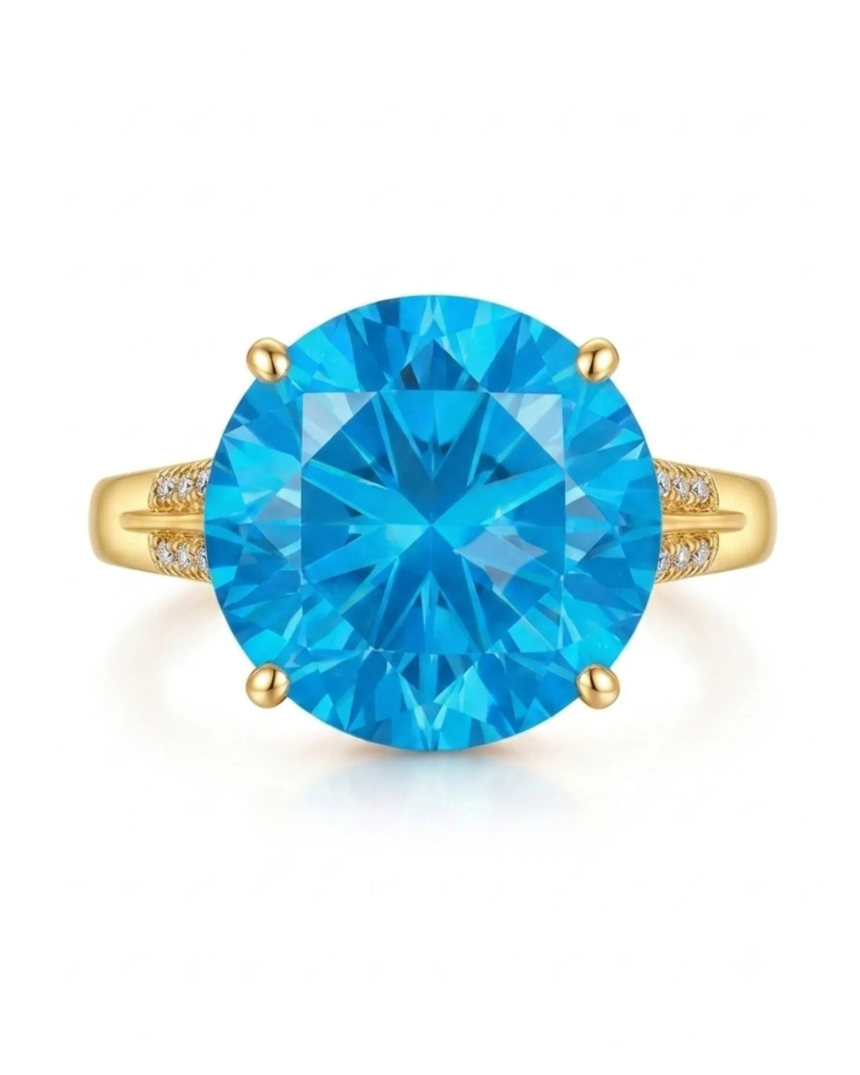 Natural 9.5-carat Swiss Blue topaz ring with round center and diamond accents in 18K yellow gold | SARATTI