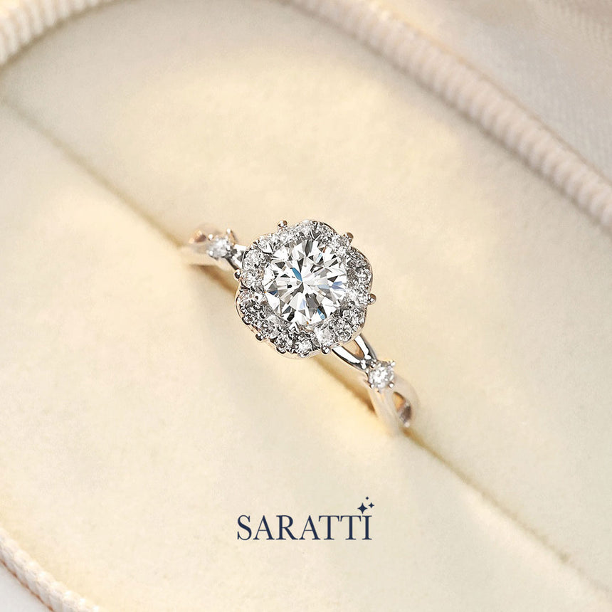 Natural Diamond Halo Ring with Diamond Accents | Saratti