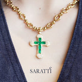 Natural Emerald Cross Necklace - SARATTI Jewelry