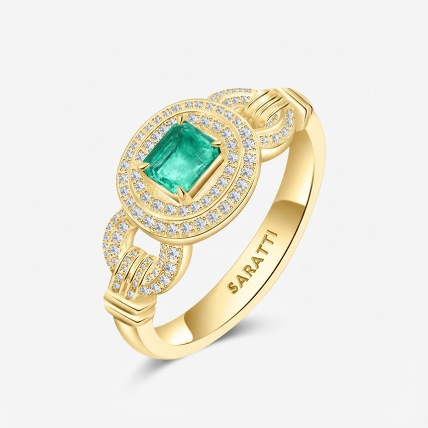 Natural Emerald ring in 18K Yellow Gold with Natural Diamonds - SARATTi