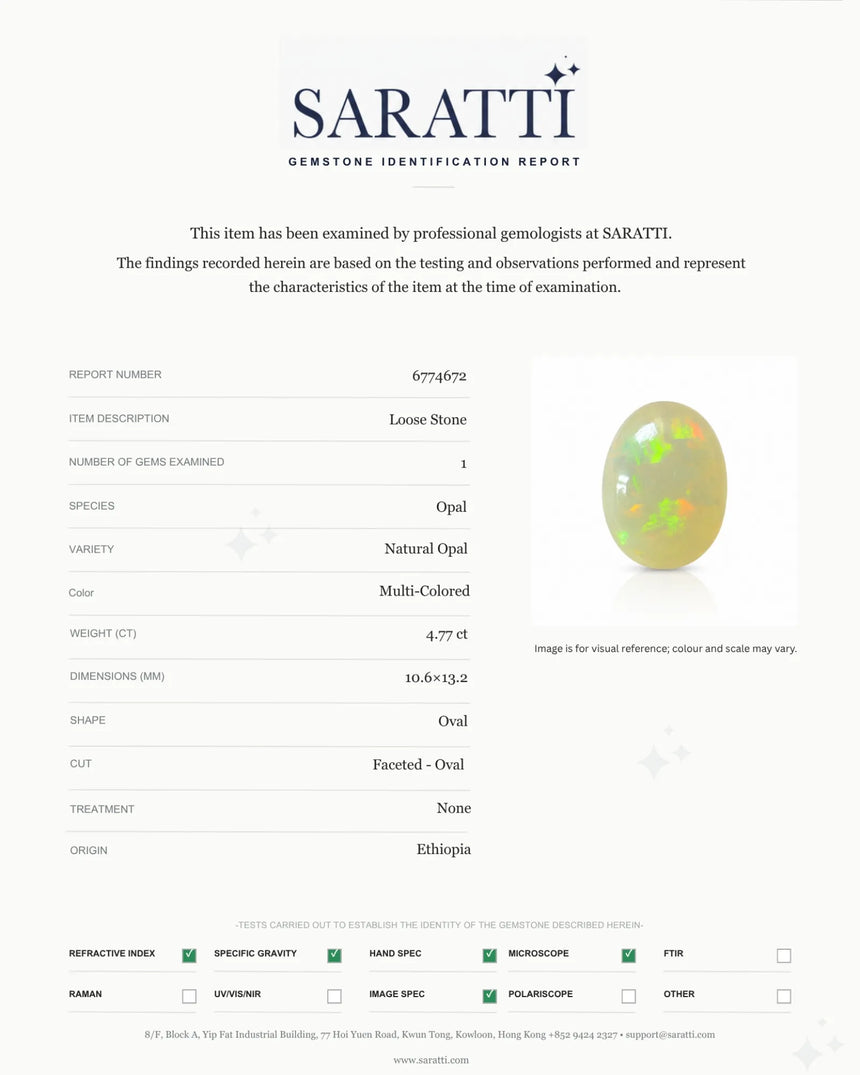 Natural Ethiopian White Opal with green orange and yellow flashes | SARATTI