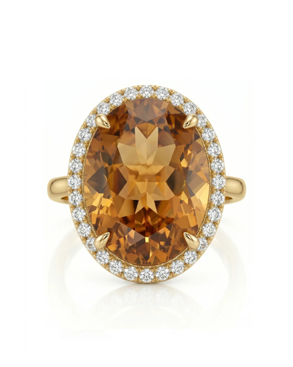 Natural Imperial Topaz 13.40ct halo ring top view yellow gold | SARATTI