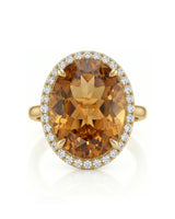 Natural Imperial Topaz 13.40ct halo ring top view yellow gold | SARATTI