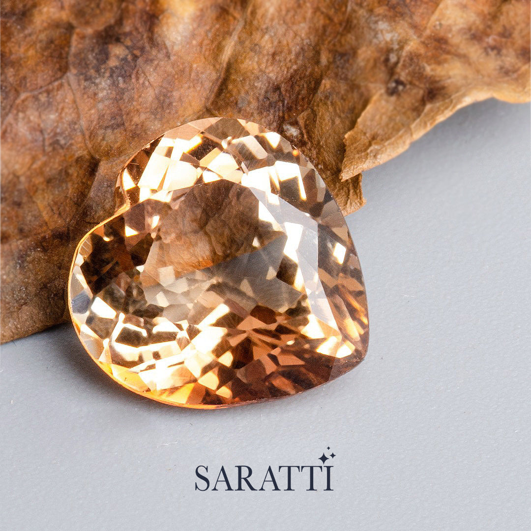 Natural Imperial Topaz 7.48 carat heart shape golden tone | SARATTI