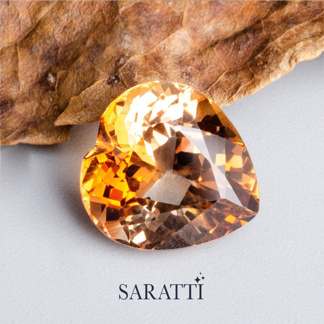Natural Imperial Topaz 8.00 carat heart shape golden tone | SARATTI