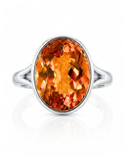Natural Imperial Topaz bezel ring with open split shank platinum | SARATTI