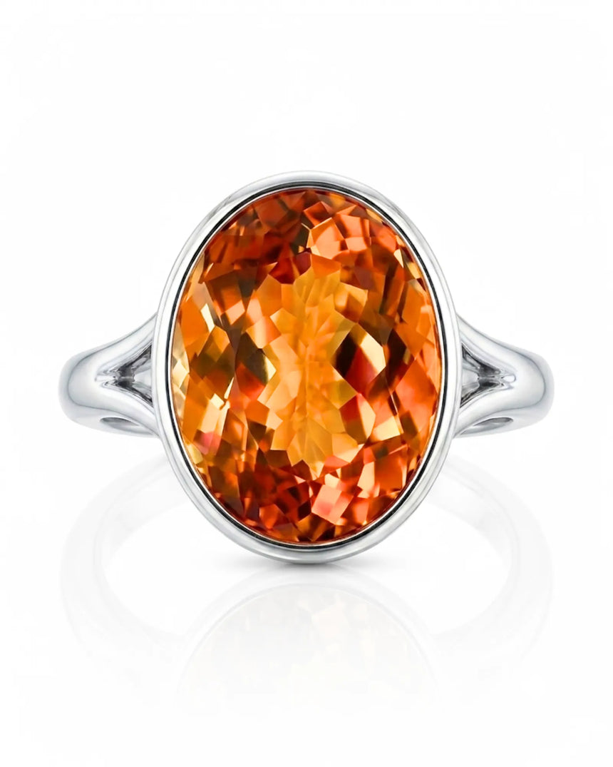 Natural Imperial Topaz bezel ring with open split shank platinum | SARATTI
