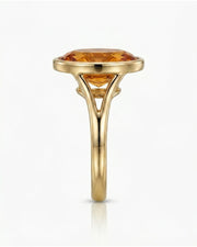 Natural Imperial Topaz bezel ring with open split shank yellow gold | SARATTI