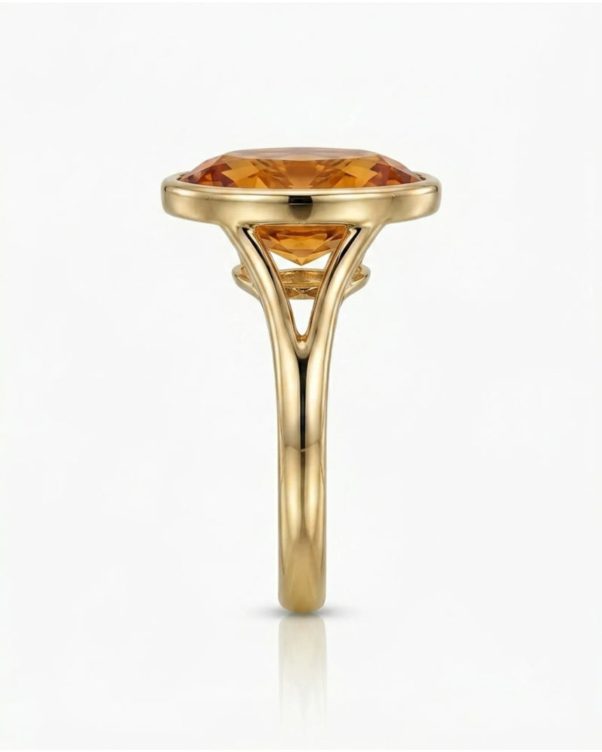 Natural Imperial Topaz bezel ring with open split shank yellow gold | SARATTI