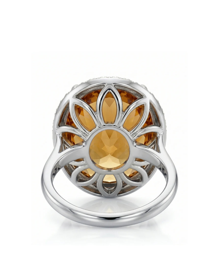 Natural Imperial Topaz halo ring 13.40ct top view white gold | SARATTI