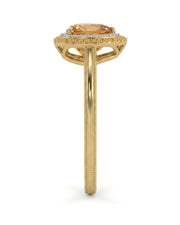 Natural Imperial Topaz heart setting with warm double halo in yellow gold | SARATTI