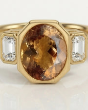 Natural Imperial Topaz oval setting-only ring with bezel-set diamond sides in yellow gold | SARATTI