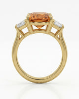 Natural Imperial Topaz oval setting-only ring with diamond side stones in yellow gold | SARATTI