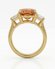 Natural Imperial Topaz oval setting-only ring with diamond side stones in yellow gold | SARATTI