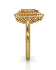 Natural Imperial Topaz pear setting with diamond and orange sapphire frame | SARATTI