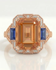 Natural Imperial Topaz setting-only design with Art Deco diamond halo - SARATTI