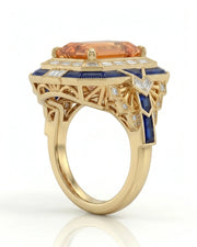 Natural Imperial Topaz setting-only design with baguette diamonds in yellow gold | SARATTI