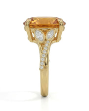 Natural Imperial Topaz setting-only design with diamond shoulder leaves in 18K yellow gold | SARATTI