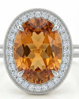 Natural Imperial Topaz setting-only design with oval halo in 18K white gold | SARATTI