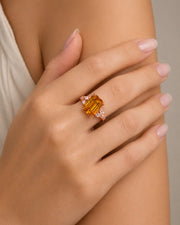 Natural Imperial Topaz setting-only design with pavé diamonds in 18K rose gold | SARATTI