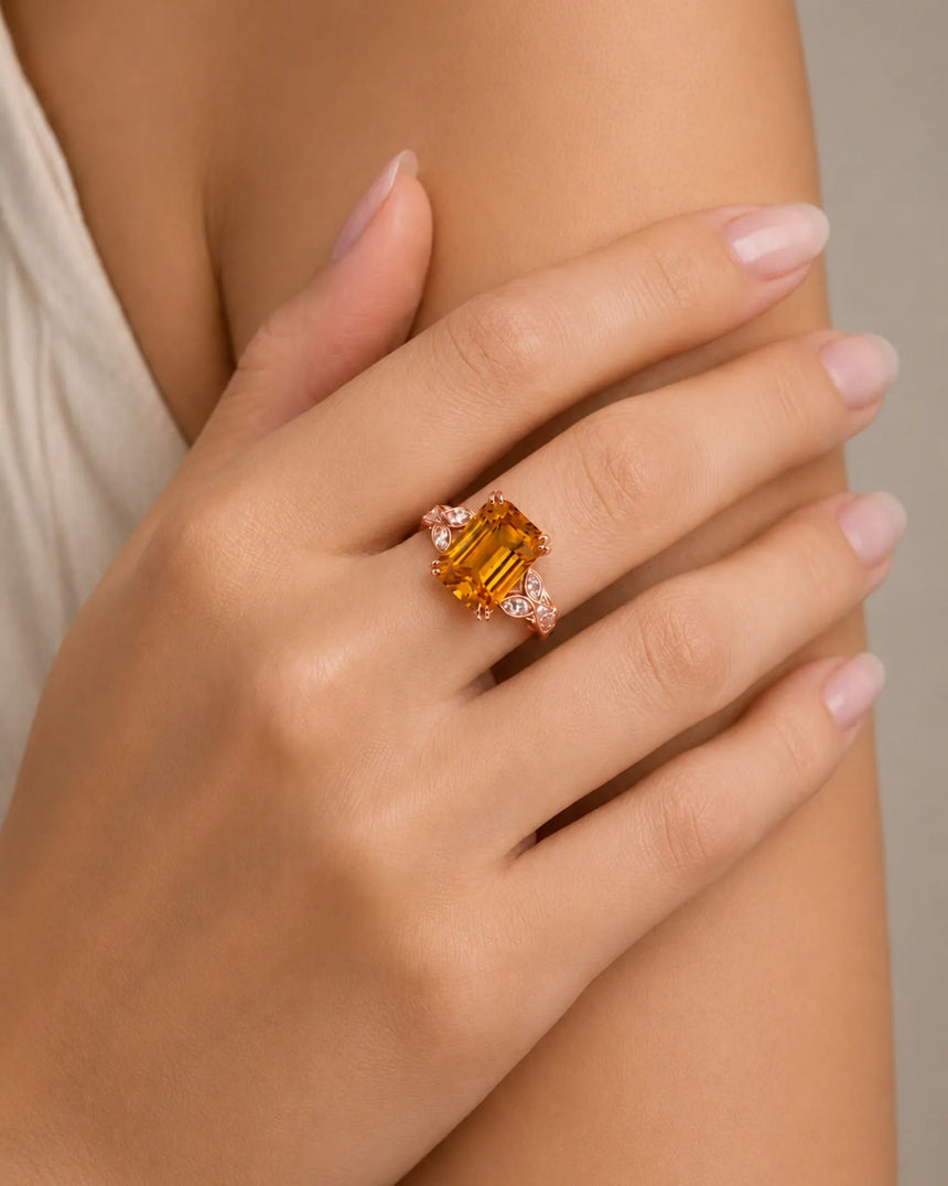 Natural Imperial Topaz setting-only design with pavé diamonds in 18K rose gold | SARATTI