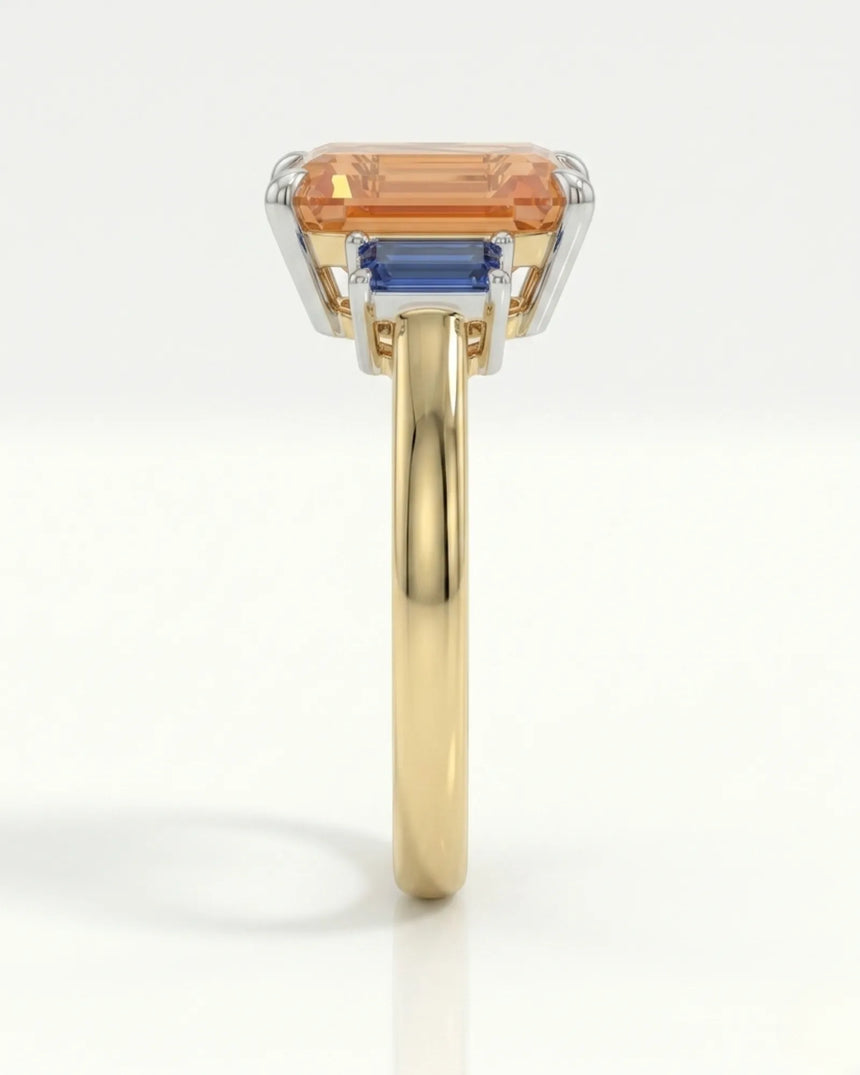 Natural Imperial Topaz setting-only design with sapphire sides in yellow gold | SARATTI