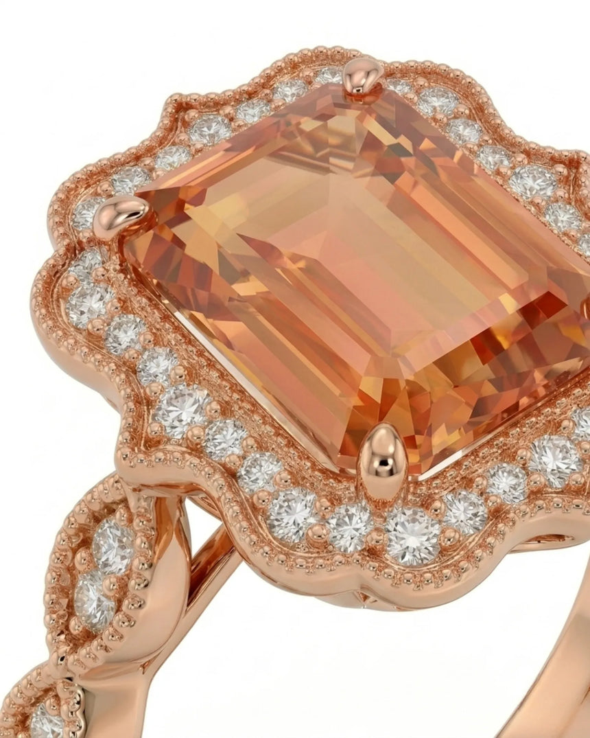 Natural Imperial Topaz setting-only design with scalloped diamond frame | SARATTI