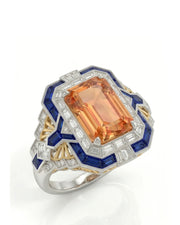 Natural Imperial Topaz setting-only ring with baguette diamonds in Two tone | SARATTI