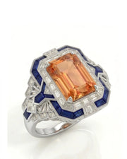 Natural Imperial Topaz setting-only ring with baguette diamonds in platinum | SARATTI