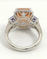 Natural Imperial Topaz setting-only ring with diamond Art Deco halo in platinum | SARATTI