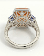 Natural Imperial Topaz setting-only ring with diamond Art Deco halo in platinum | SARATTI