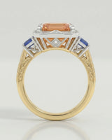 Natural Imperial Topaz setting-only ring with diamond Art Deco halo in two tone | SARATTI
