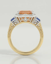 Natural Imperial Topaz setting-only ring with diamond Art Deco halo in two tone | SARATTI