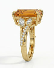 Natural Imperial Topaz setting-only ring with diamond leaf shoulders in yellow gold | SARATTI