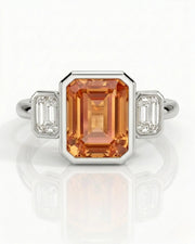 Natural Imperial Topaz setting-only ring with diamond side stones in platinum - SARATTI