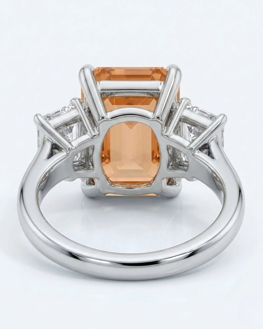 Natural Imperial Topaz setting-only ring with diamond sides in 18K white gold | SARATTI
