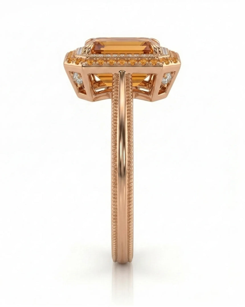 Natural Imperial Topaz setting with orange sapphires and diamonds rose gold -- SARATTI