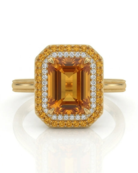 Natural Imperial Topaz setting with orange sapphires and diamonds yellow gold -- SARATTI