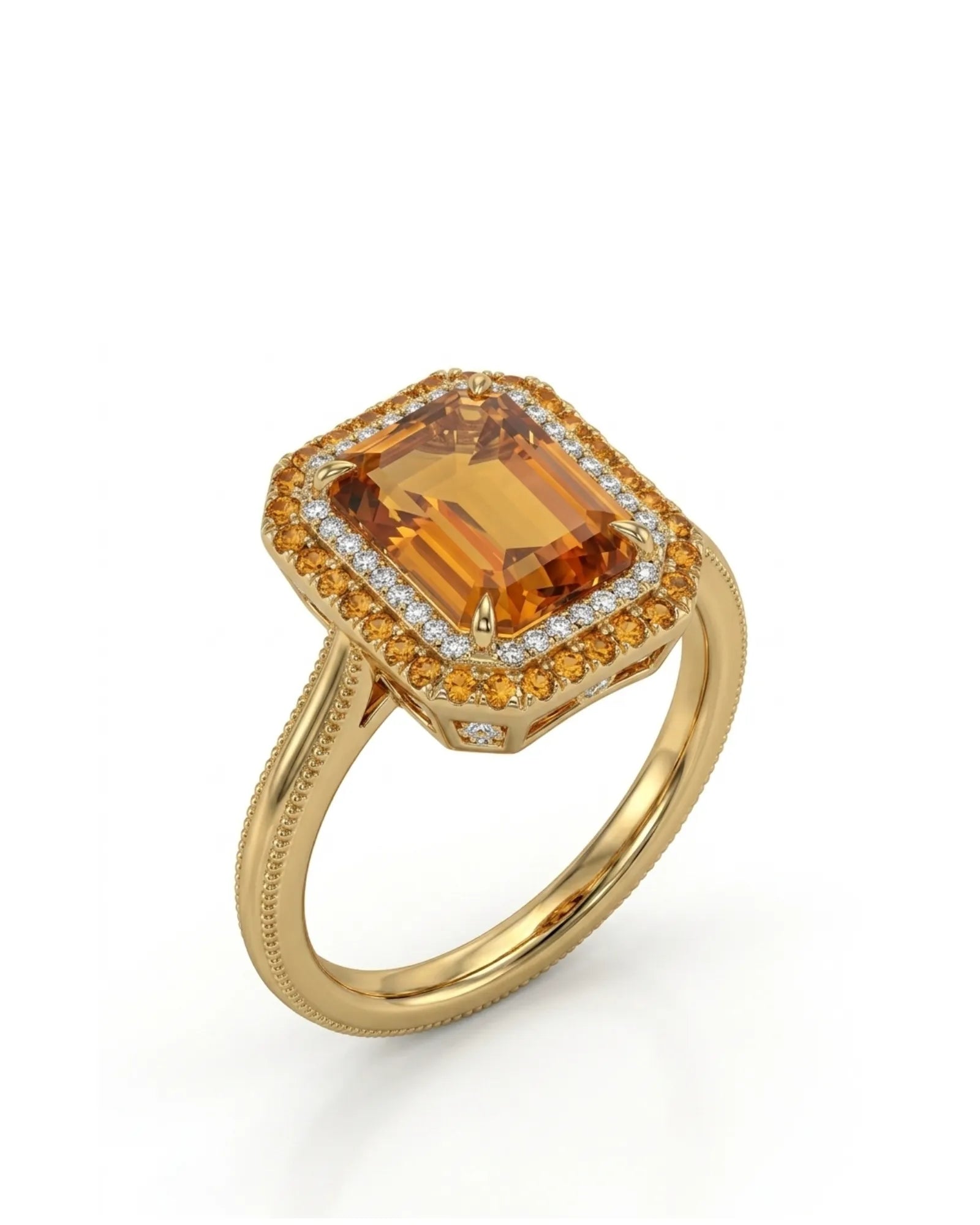 Natural Imperial Topaz setting with orange sapphires and diamonds yellow gold - SARATTI