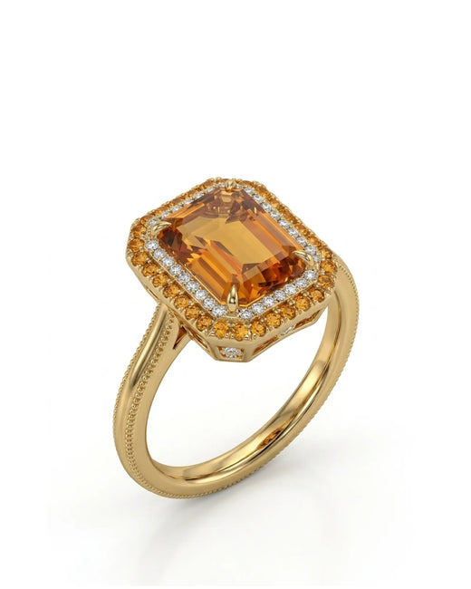 Natural Imperial Topaz setting with orange sapphires and diamonds yellow gold - SARATTI