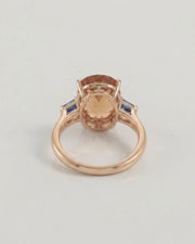 Natural Imperial Topaz three-stone setting with sculpted prongs in 14K rose gold | SARATTI